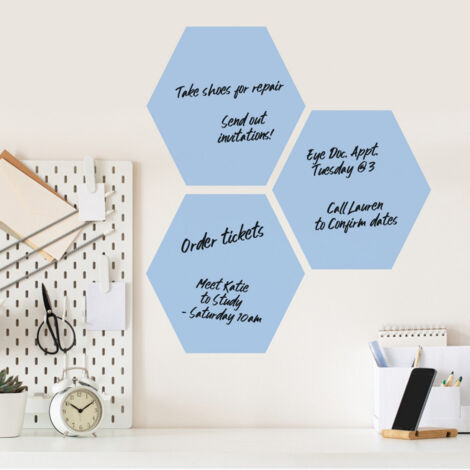 Stickers Muraux Hexagones Bleus Personnalisables et effaçables à sec (1/5)