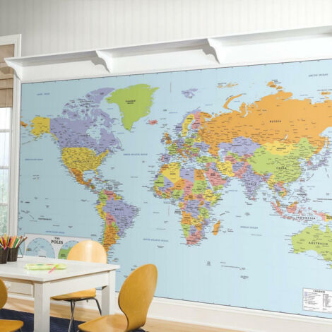 Papier Peint panoramique auto-adhésif Carte du Monde - 320x183 cm (1/5)