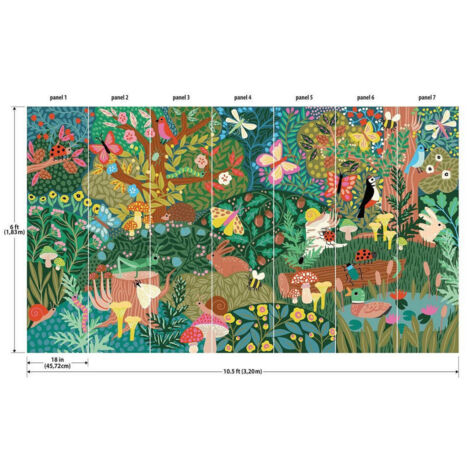 Papier Peint panoramique auto-adhésif La forêt dessin naïf 3,2 m x 1,83 m (1/5)