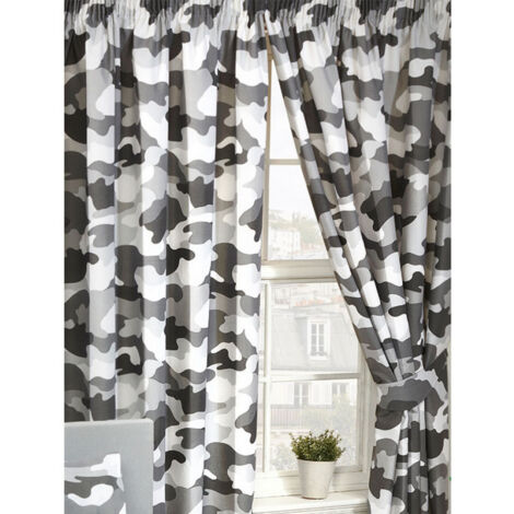Rideaux doublés Camouflage Gris Armée - 168 cm x 137 cm (1/4)