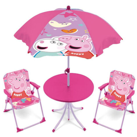 Set de jardin Peppa Pig Rose avec une table, 2 chaises et un parasol (1/3)