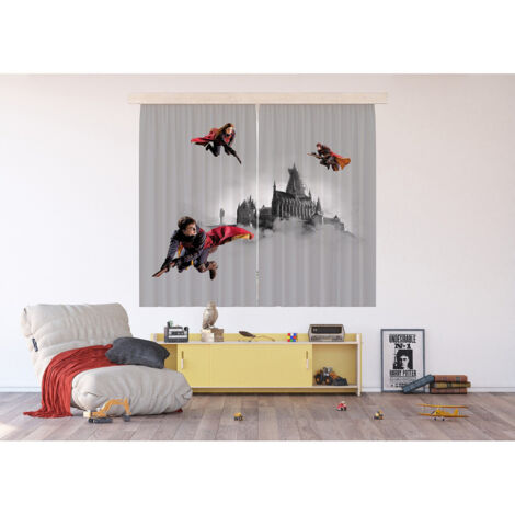Rideaux Harry Potter Quidditch 3 personnages - 2 pièces - L180 cm x H 160cm (1/3)
