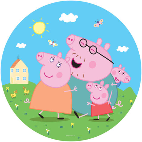 Papier peint intissé auto-adhésif rond  Peppa pig avec sa famille - 70 x 70 cm (1/5)