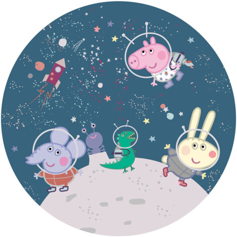 Papier peint intissé auto-adhésif rond Peppa pig avec sa famille dans l'espace - 70 x 70 cm (1/5)