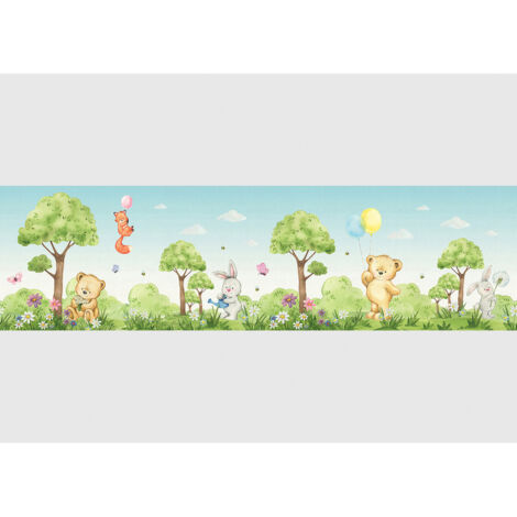 Frise auto-collante ourson, renard et lapin en couleur- 1 rouleau de 0,97 x 5 m (1/5)