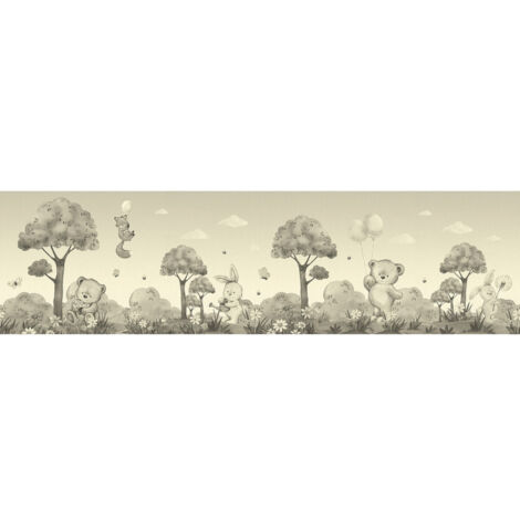 Frise auto-collante ourson, renard et lapin en noir et beige - 1 rouleau de 0,138 x 5 m (1/3)
