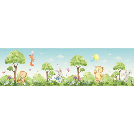 Frise auto-collante ourson, renard et lapin en couleur- 1 rouleau de 0,138 x 5 m (1/5)