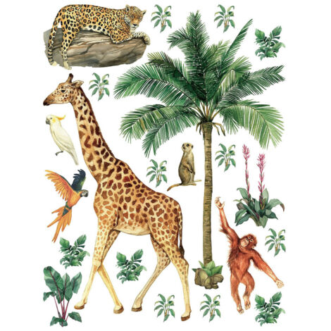 Sticker Animaux de la jungle : girafe, singe, léopard - 1 planche 65 x 85 cm (1/5)