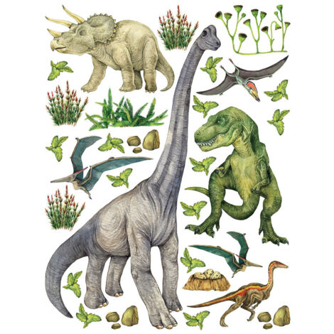 Sticker Dinosaures - 6 espèces de dinosaures - 1 planche 65 x 85 cm (1/5)