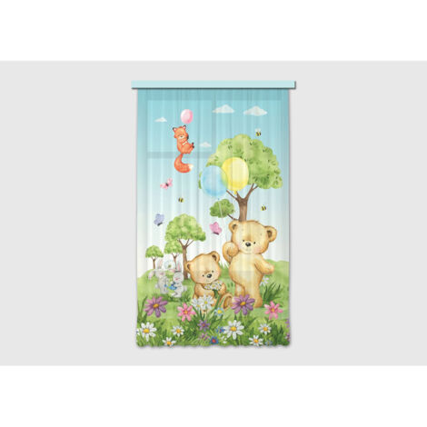 Voilage Animaux de la foret - ourson, renard, lapin en couleur - 1 pièce - L 140 cm x H 245 cm (1/4)