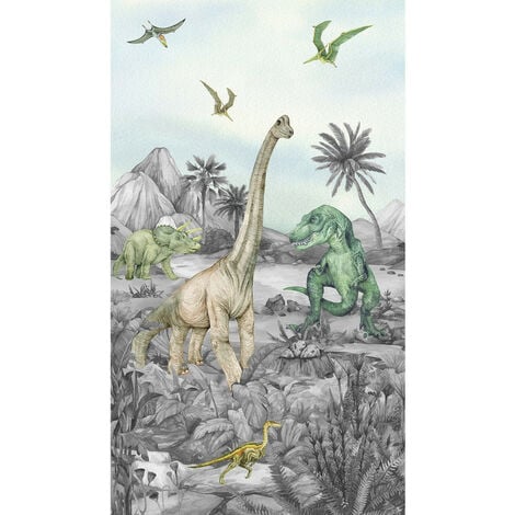 Voilage Dinosaures en noir et blanc - 1 pièce - L 140 cm x H 245 cm