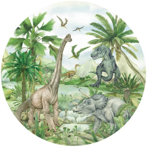 Papier peint intissé auto-adhésif rond  dinosaure en couleur - 70 x 70 cm (1/5)