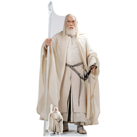 Figurine en carton  Gandalf le Blanc dans sa tenue traditionnelle et son bâton blanc - Le Seigneur des Anneaux - Haut 194 cm (1/5)
