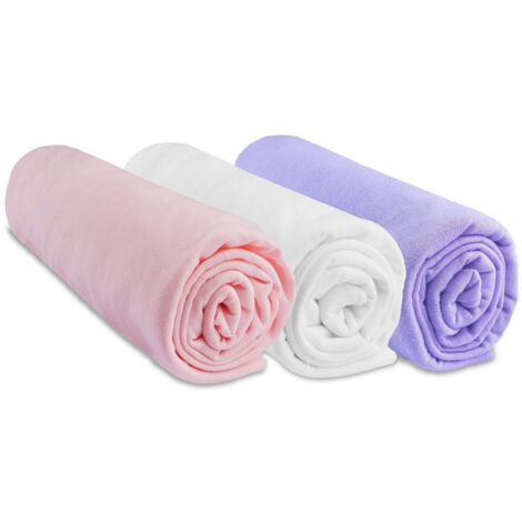 Drap housse 60x120 Bébé Rose Blanc Parme (Lot de 3) + 2 Alèses