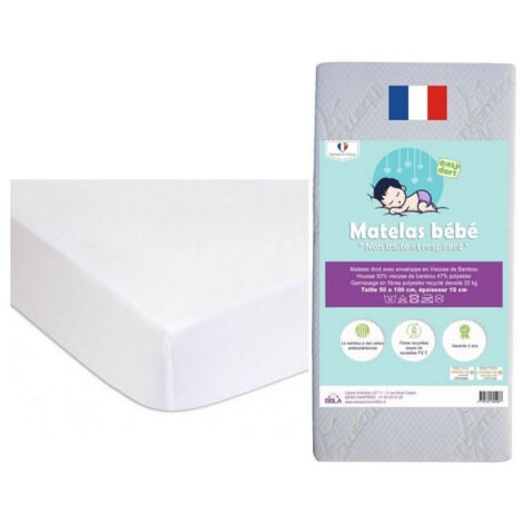Matelas 50x100 + 2 Alèses Coton Blanc