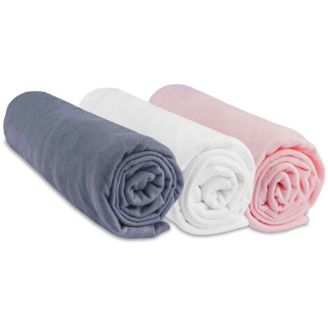 Drap housse 40x80 Gris Blanc Rose (Lot de 3) + 2 Alèses