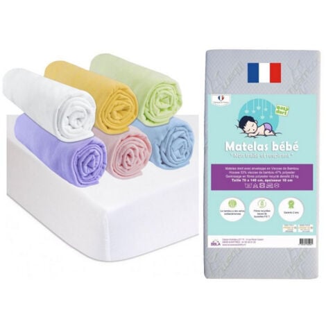Matelas 70x140 + 6 Draps housse Multi + 2 Alèses Coton