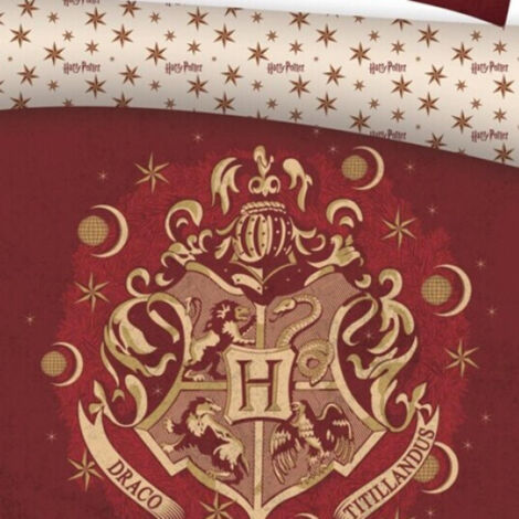 Parure de lit double réversible Harry Potter - Blason Hogwarts - Rouge - 200 cm x 200 cm