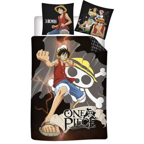 Parure de lit réversible One Piece Luffy et tête de mort - 140 cm x 200 cm