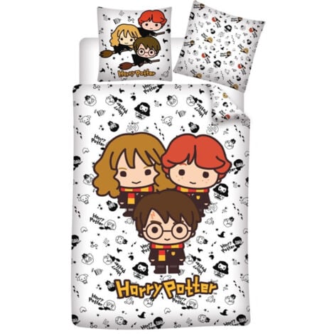 Parure de lit réversible Harry Potter - Harry, Ron et Hermione - Blanche - 140 cm x 200 cm