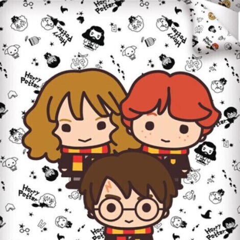 Parure de lit réversible Harry Potter - Harry, Ron et Hermione - Blanche - 140 cm x 200 cm