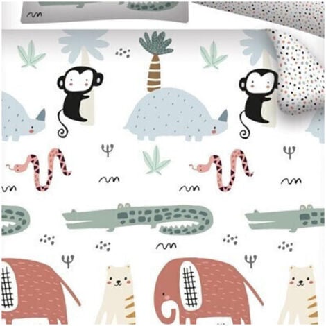 Parure de lit réversible Safari - Blanche - 140 cm x 200 cm