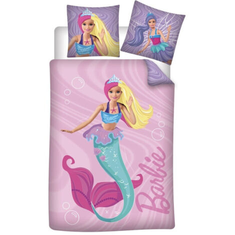 Parure de lit réversible Barbie Sirène - Rose - 140 cm x 200 cm (1/3)