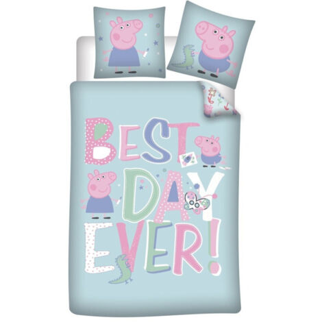 Parure de lit réversible Peppa Pig - Best Day Ever  - Bleu - 140 cm x 200 cm