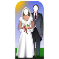 Figurine en carton mariage couple de mariés robe blanche et costume noir 186 cm