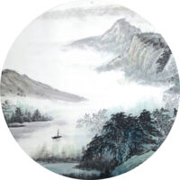 Papier peint intissé auto-adhésif rond Thème Oriental Watercolor - 140 x 140 cm