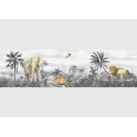 Frise auto-collante Animaux de la jungle lion et éléphant en noir et blanc - 1 rouleau de 0,138 x 5 m