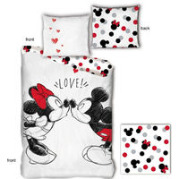 Parure de lit réversible Disney Mickey et Minnie qui s'embrassent - -Love - - 140 cm x 200 cm