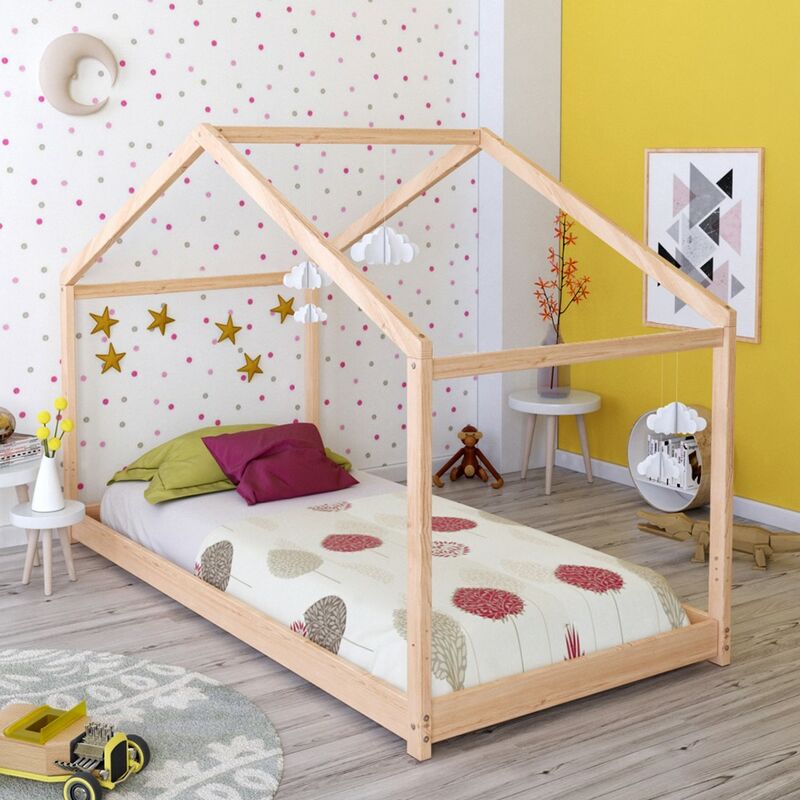 IDIMEX Lit cabane CLIA lit Simple pour Enfant Montessori 90 x 190 cm avec  Rangement 2 tiroirs et barrières de Protection sur 3 côtés, en pin Massif  lasuré Blanc : : Cuisine et Maison