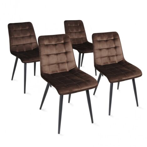 Le Quai Des Affaires – Lot de 4 chaises de salle à manger en velours marron – Dimensions 60x45x84 cm – Pieds en métal – Hauteur d'assise 48 cm (1/5)