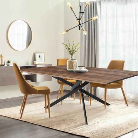 Le Quai Des Affaires – Table de salle à manger 160x90cm – 6 personnes – Plateau MDF décor chêne – Pieds métal noir – Hauteur 75,5cm
