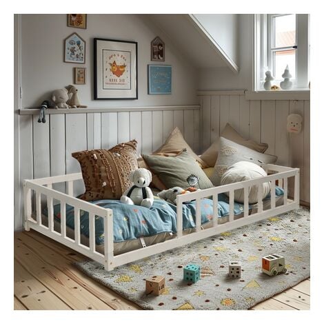 Lit NINO 90x190 + 1 sommier + barrière / Blanc/ 196,4x97x36