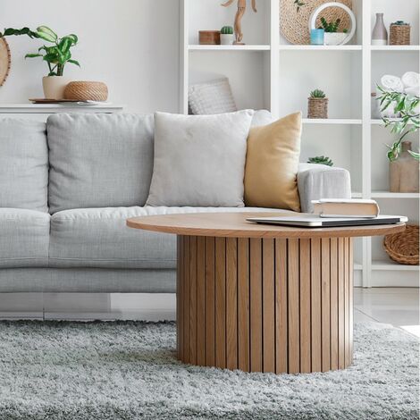 Le Quai Des Affaires – Table basse ronde 80 cm – Décor chêne artisan – Hauteur 42 cm – Montage simple – Pour salons modernes