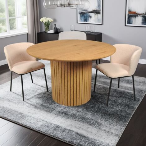 Le Quai Des Affaires – Table à manger ronde 6 personnes diamètre 120 cm – MDF décor chêne artisan – Hauteur 77 cm – Montage facile