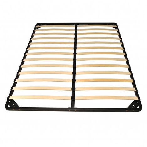 Le Quai Des Affaires – Sommier cadre à lattes métal noir 140x190 cm – 2x13 lattes en bois multiplis – Pied central amovible réglable 23-34 cm