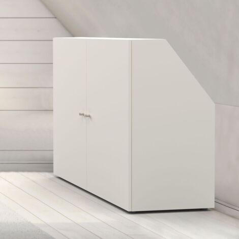 Le Quai Des Affaires – Meuble de rangement sous pente 2 portes blanc – Dimensions H. 100 x L. 100 x P. 51.8 cm – Angle 141° pour espaces sous combles