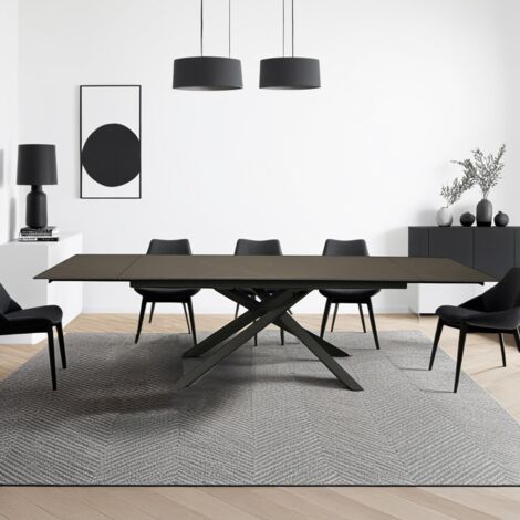 Le Quai Des Affaires – Table à manger extensible en pierre sintérisée noire effet marbre – 180x90cm – 2 allonges 50cm – 12 personnes – Hauteur 75.7cm