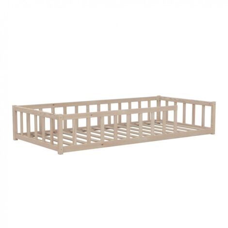 Le Quai Des Affaires – Lit NINO 90x190 avec sommier à 13 lattes – Barrière en pin massif – Dimensions 197x97x36 cm – Hauteur matelas 16 cm