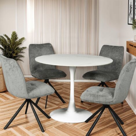 Le Quai Des Affaires – Table à manger ronde en pierre sintérisée blanche – Diamètre 110 cm – Pour 4 à 5 personnes – Design contemporain – Facilité d'entretien (1/5)