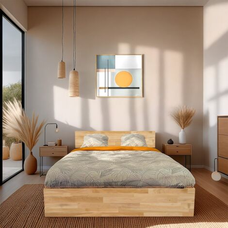 Lit coffre 140x200cm MILO avec tête de lit + sommier/ Chêne massif huilé/ 208.5 x 146.5 x 84.5 cm (1/5)