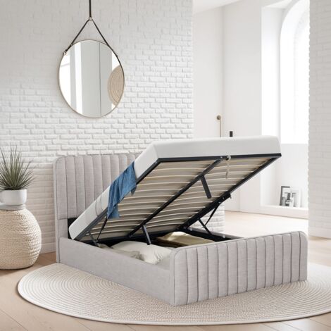 Le Quai Des Affaires – Lit coffre 140x190 cm avec sommier métal 2x12 lattes – Gris clair – Grand coffre de rangement 552L – Dimensions hors tout 209x149x112 cm (1/5)