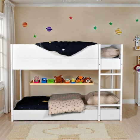 Le Quai Des Affaires – Lit superposé 90x190 cm – 2 sommiers à lattes – Finition blanche – Panneau de particules et tilleul massif – Charge maximale 80 kg