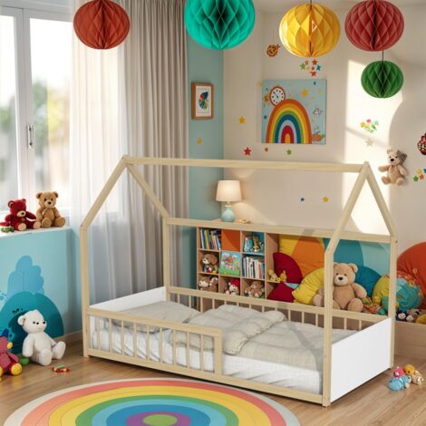 Le Quai Des Affaires – Lit cabane BALOO 90x190 cm – Structure en tilleul massif – Couleur blanc et bois clair – Hauteur 140.5 cm – Capacité 80 kg (1/5)