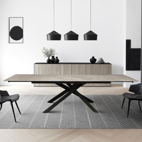 Le Quai Des Affaires – Table extensible en pierre sintérisée gris effet marbre – 180x90cm – 2 allonges 50cm – 12 personnes – Hauteur 75.7cm