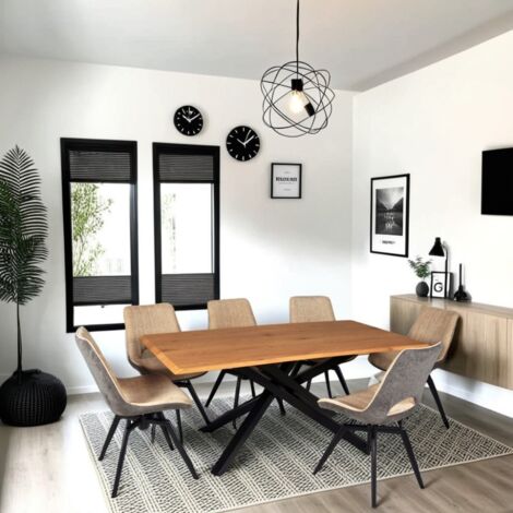 Le Quai Des Affaires – Table de salle à manger MONTANA 180x90 cm – 8 places – Plateau décor chêne artisan – Pieds métal noir – Design industriel (1/5)