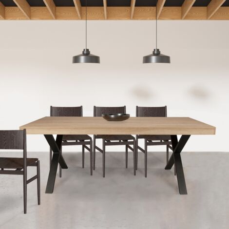 Le Quai Des Affaires – Table à manger rectangulaire 180 x 90 cm – Décor chêne blanchi – Pieds en métal noir – Pour 8 personnes – Montage facile